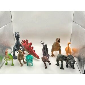 11 Pc Dinosaur Toy Lot T-Rex Raptor Triceratops Stegosaurus Kids Figures